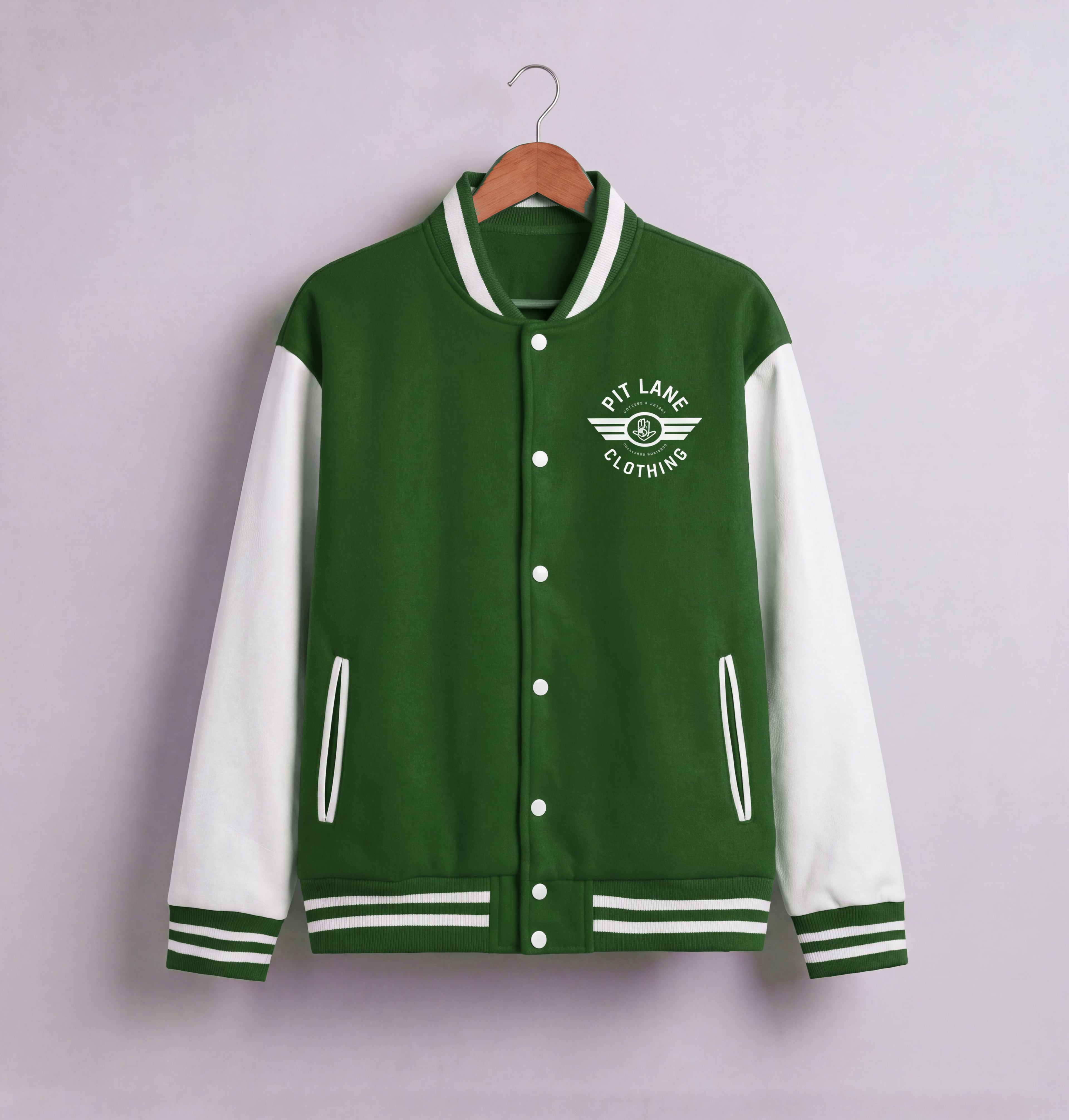 Pit Lane Clothing Fleeced Varsity Jacket - British Racing Green