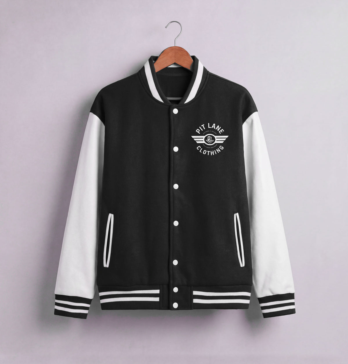 Pit Lane Clothing Fleeced Varsity Jacket - Black