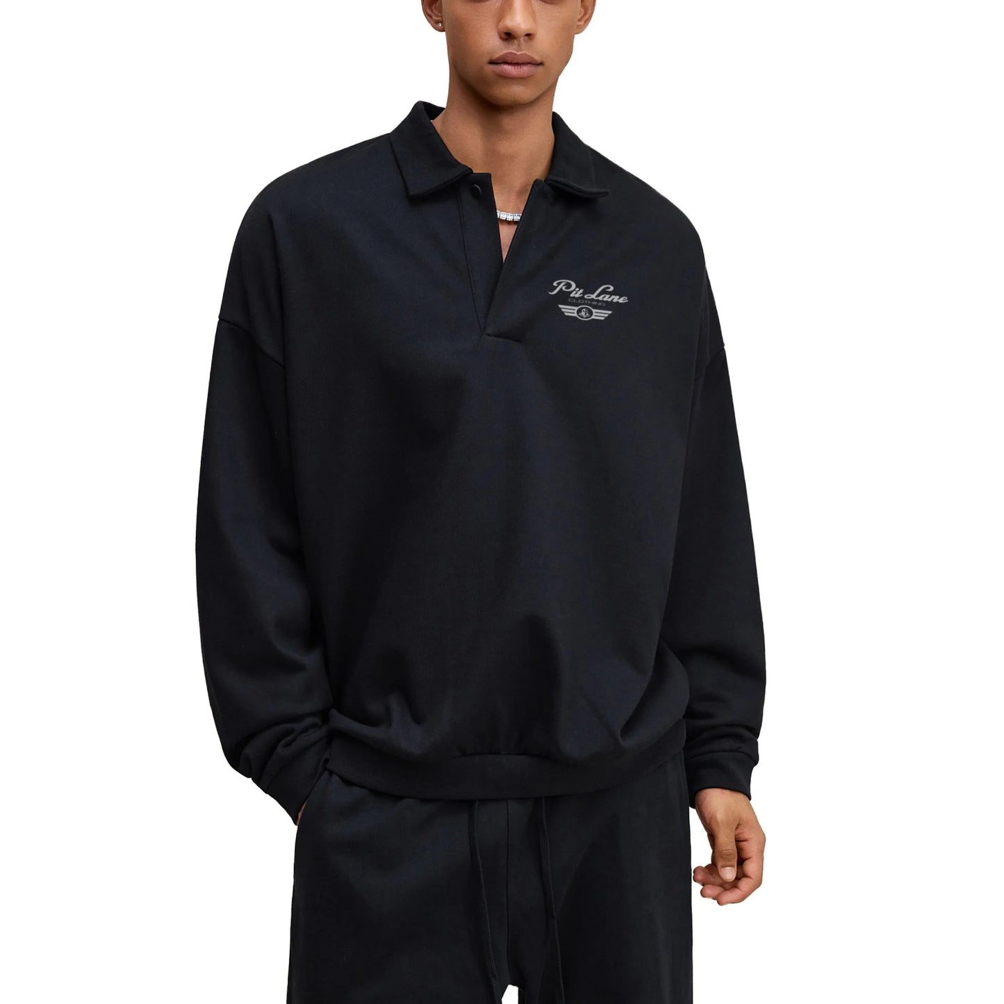 Pit Lane Clothing Heavyweight Fleece Street Polo Sweatshirt - Navy