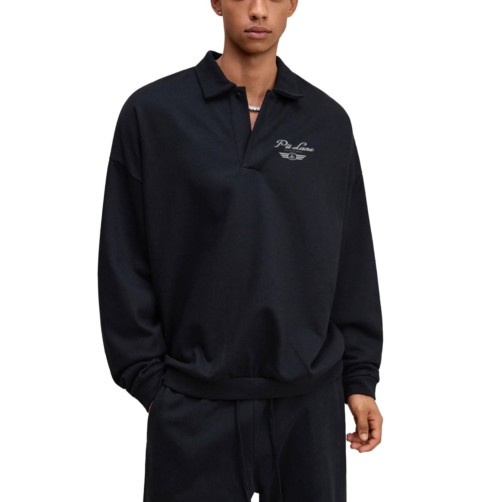 Pit Lane Clothing Heavyweight Fleece Street Polo Sweatshirt - Navy
