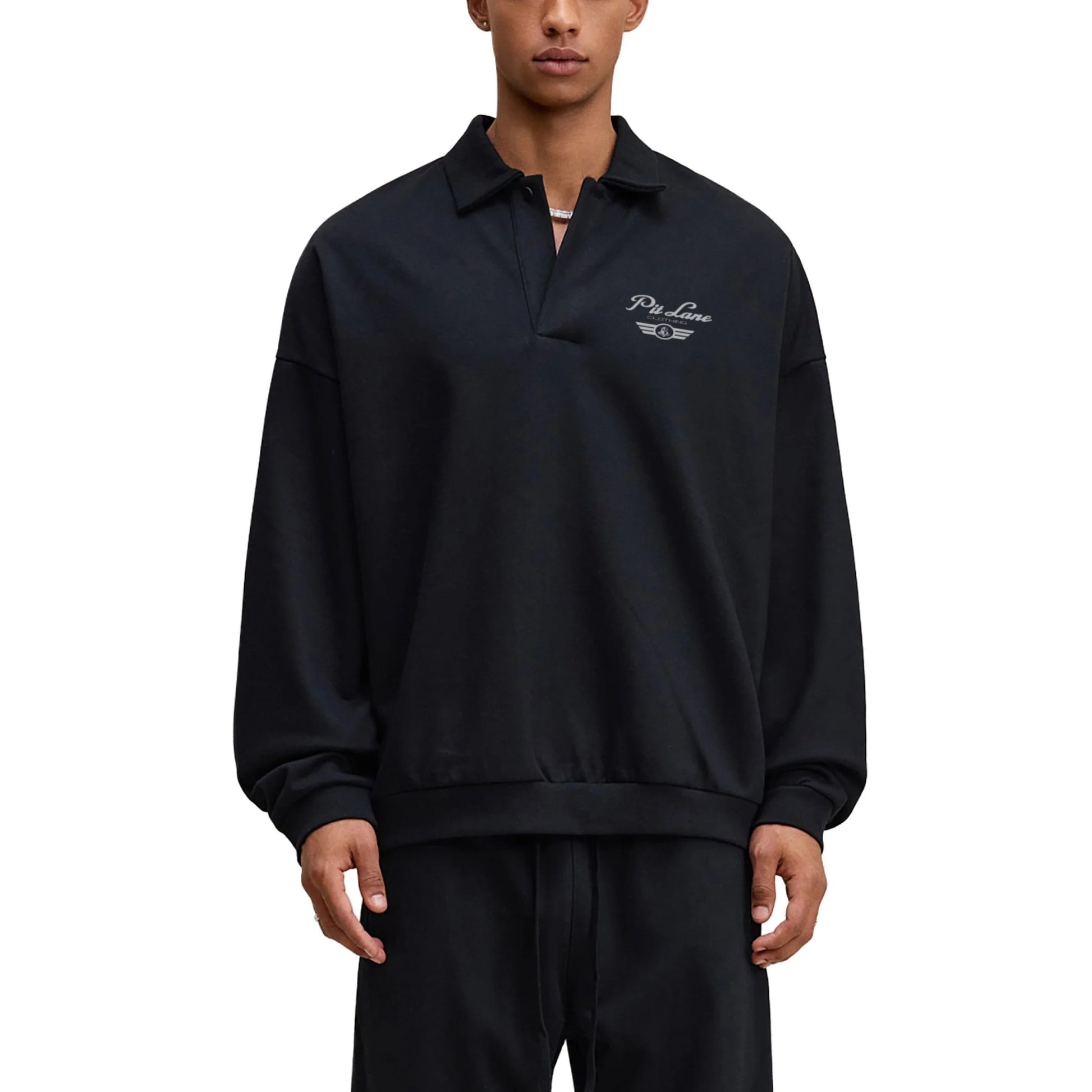 Pit Lane Clothing Heavyweight Fleece Street Polo Sweatshirt - Navy
