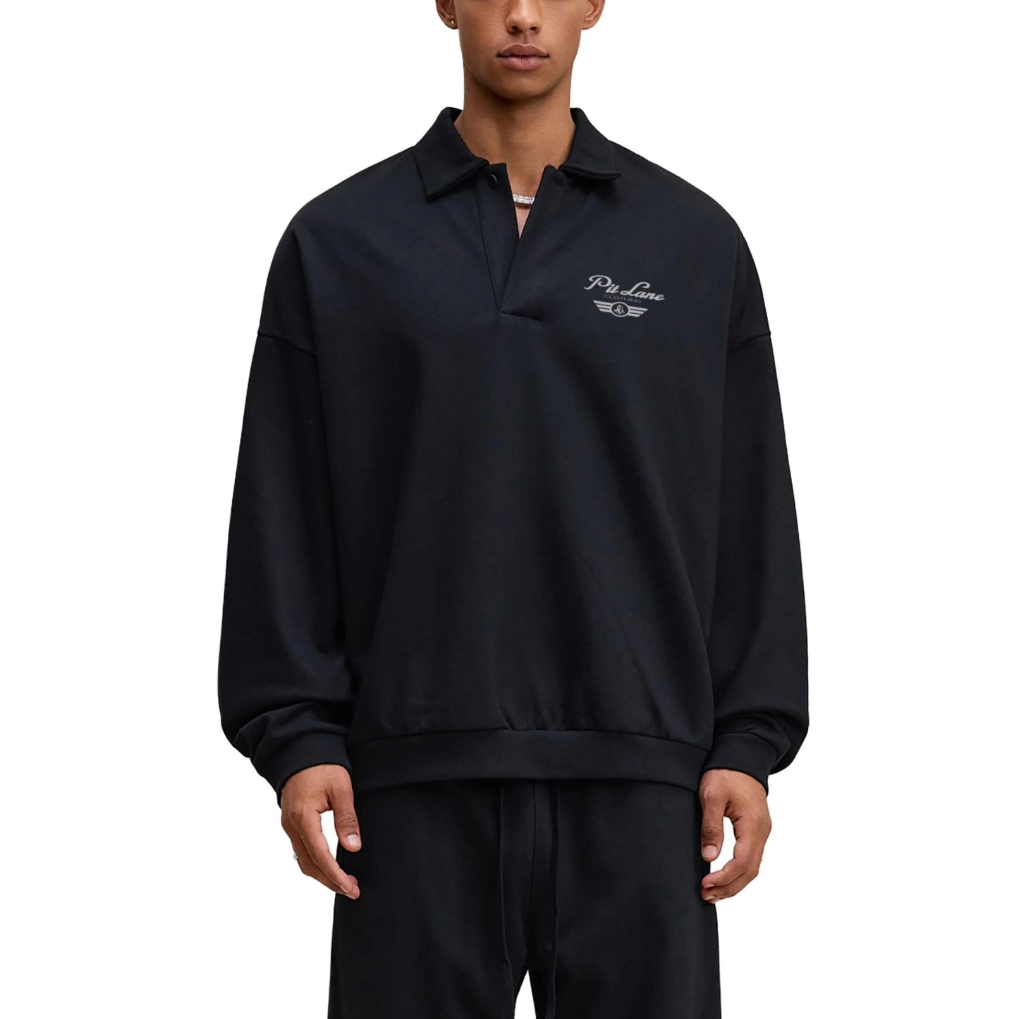 Pit Lane Clothing Heavyweight Fleece Street Polo Sweatshirt - Titanium Grey