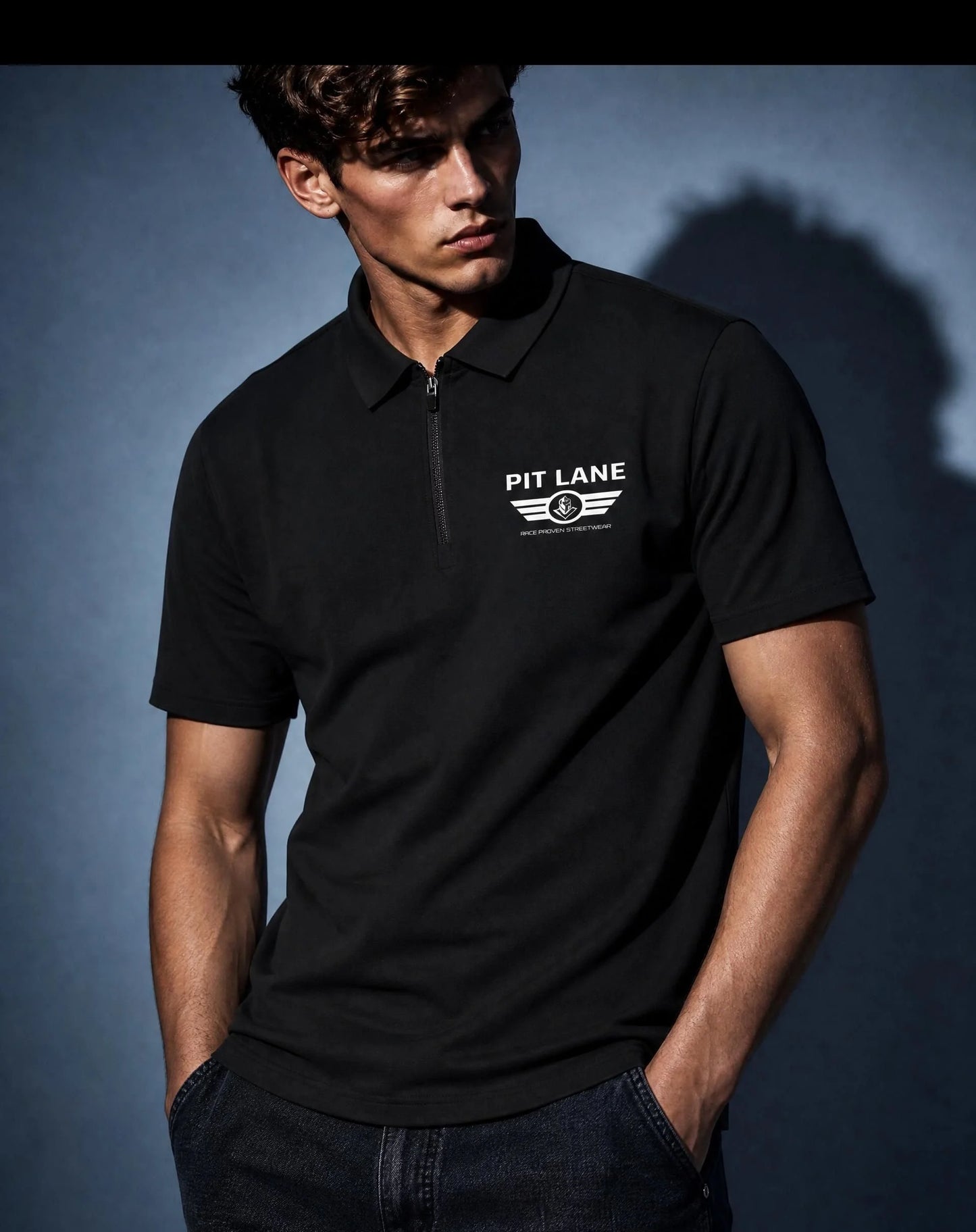 Pit Lane Clothing: Quarter-Zip Performance Polo Shirt - carbon