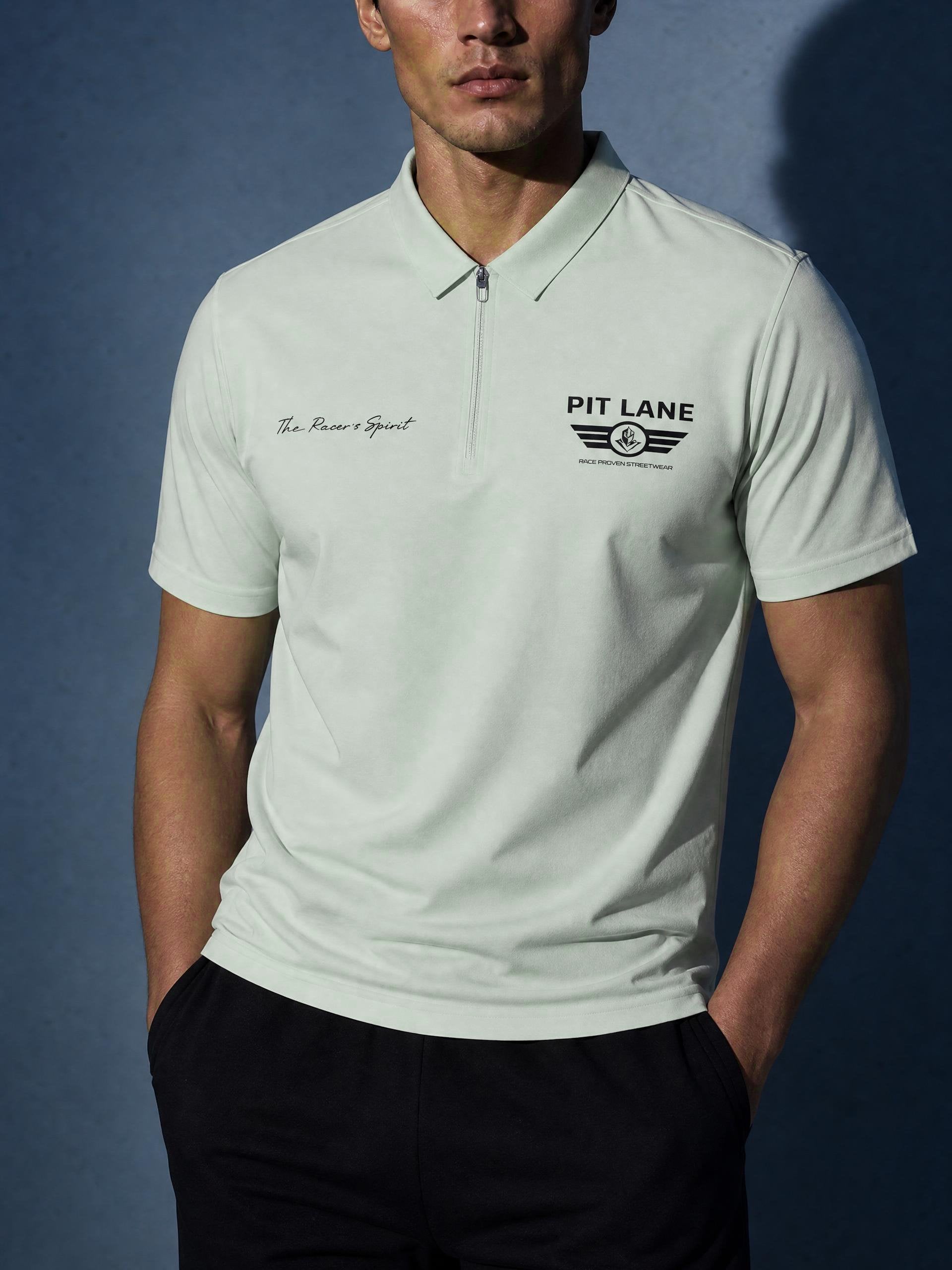 Pit Lane Clothing: Quarter-Zip Performance Polo Shirt - Light Green
