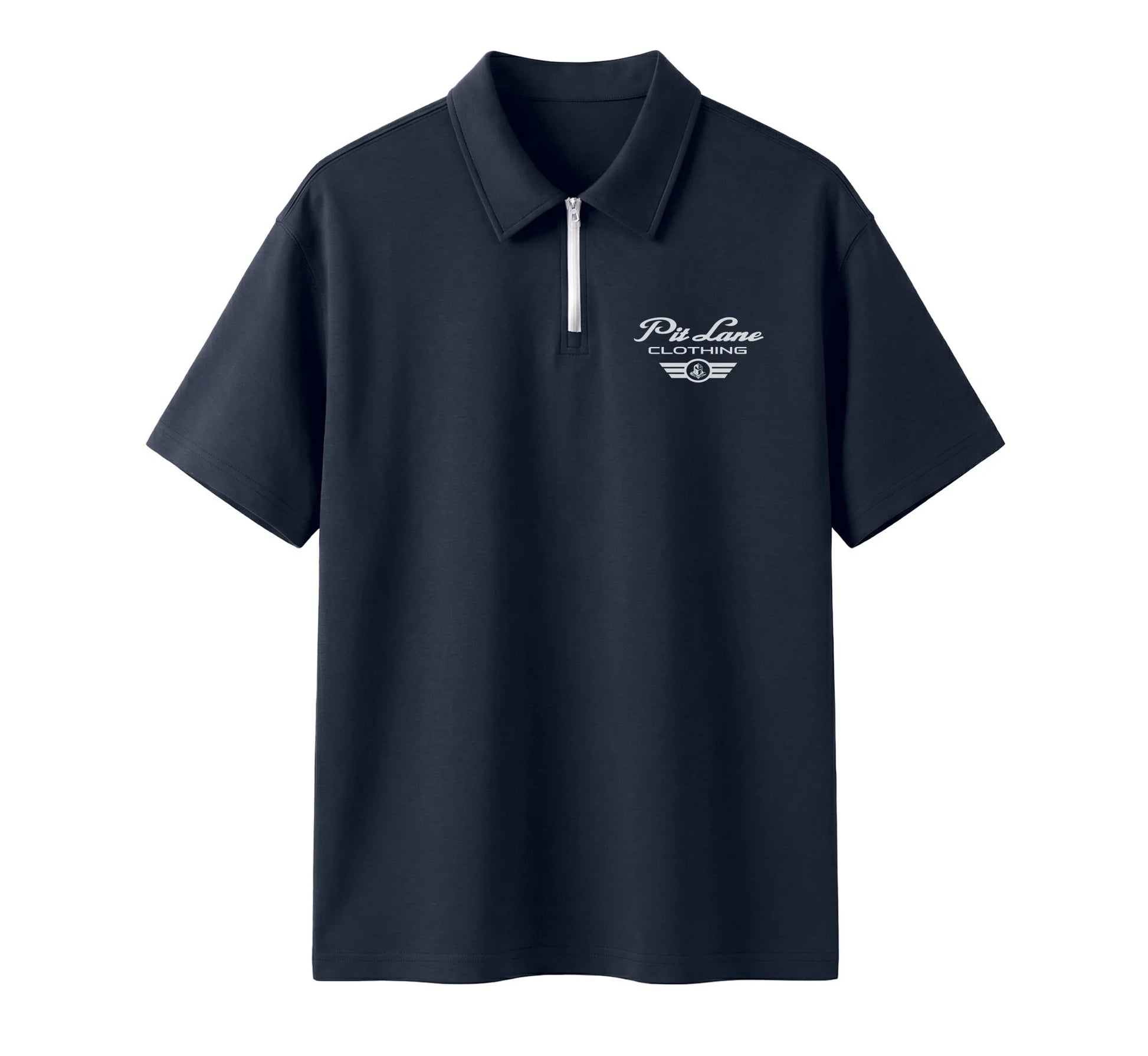 Pit Lane Clothing: Quarter-Zip Polo Shirt - Navy