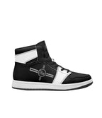 A black and white high-top sneaker with a circular 'Pit Lane Clothing' logo on the side, shown in profile against a plain white background.