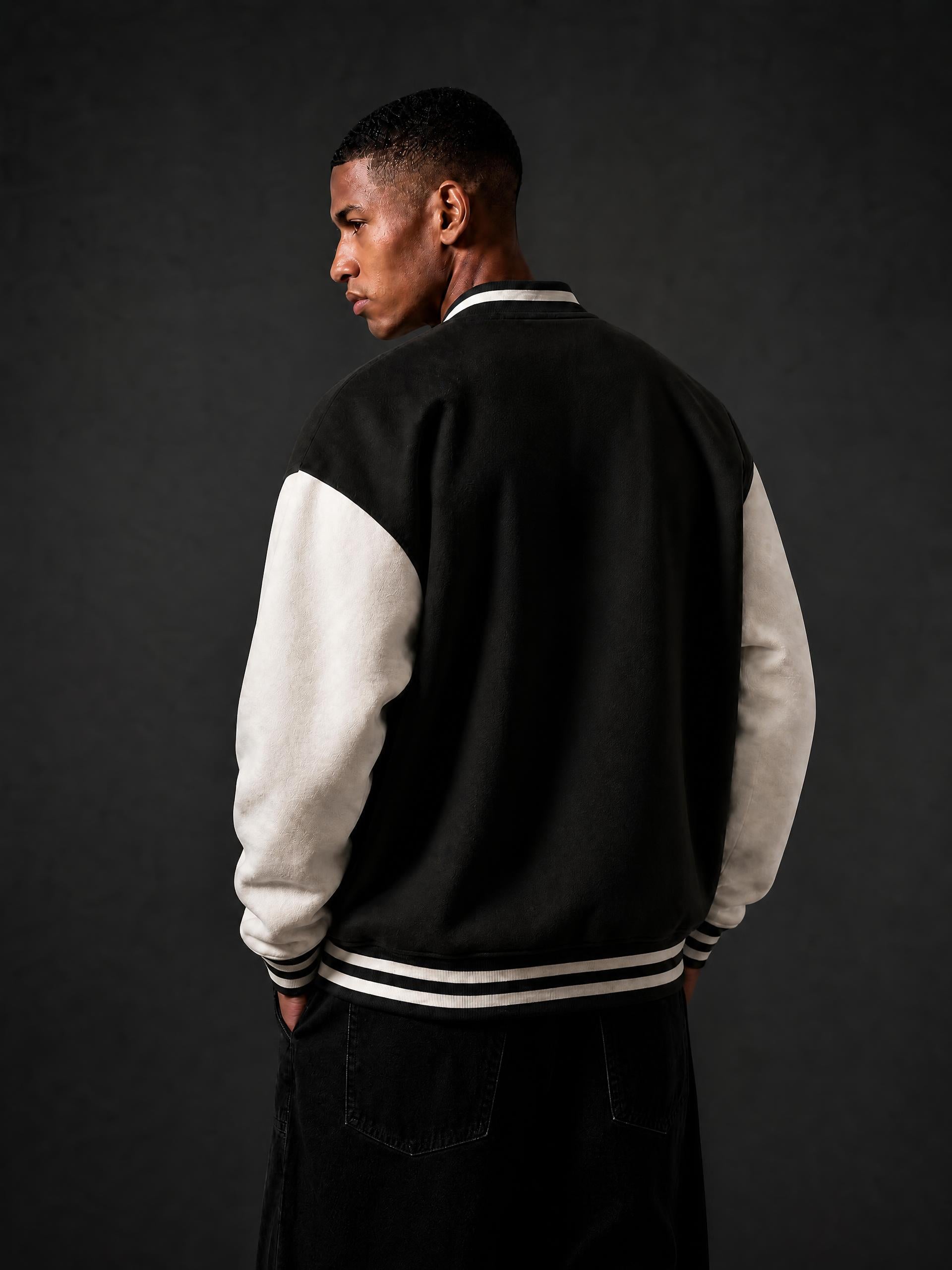 Pit Lane Clothing Fleeced Varsity Jacket - Black