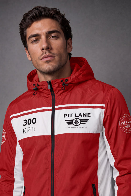 300 KPH Waterproof Quilted Race Jacket – Red With White Stripe