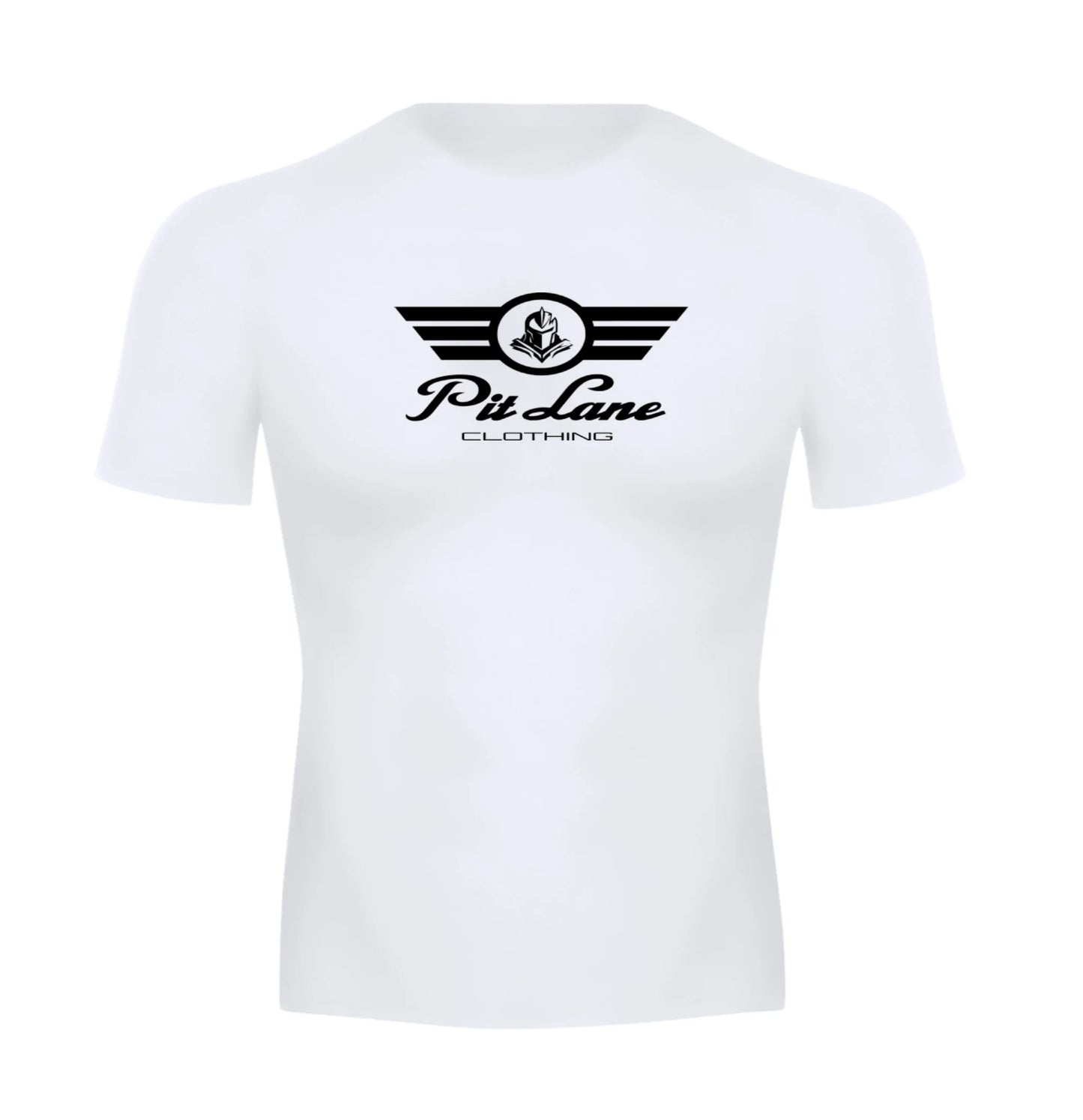 Pit Lane Clothing: Short Sleeve High Performance Compression T-shirt - White