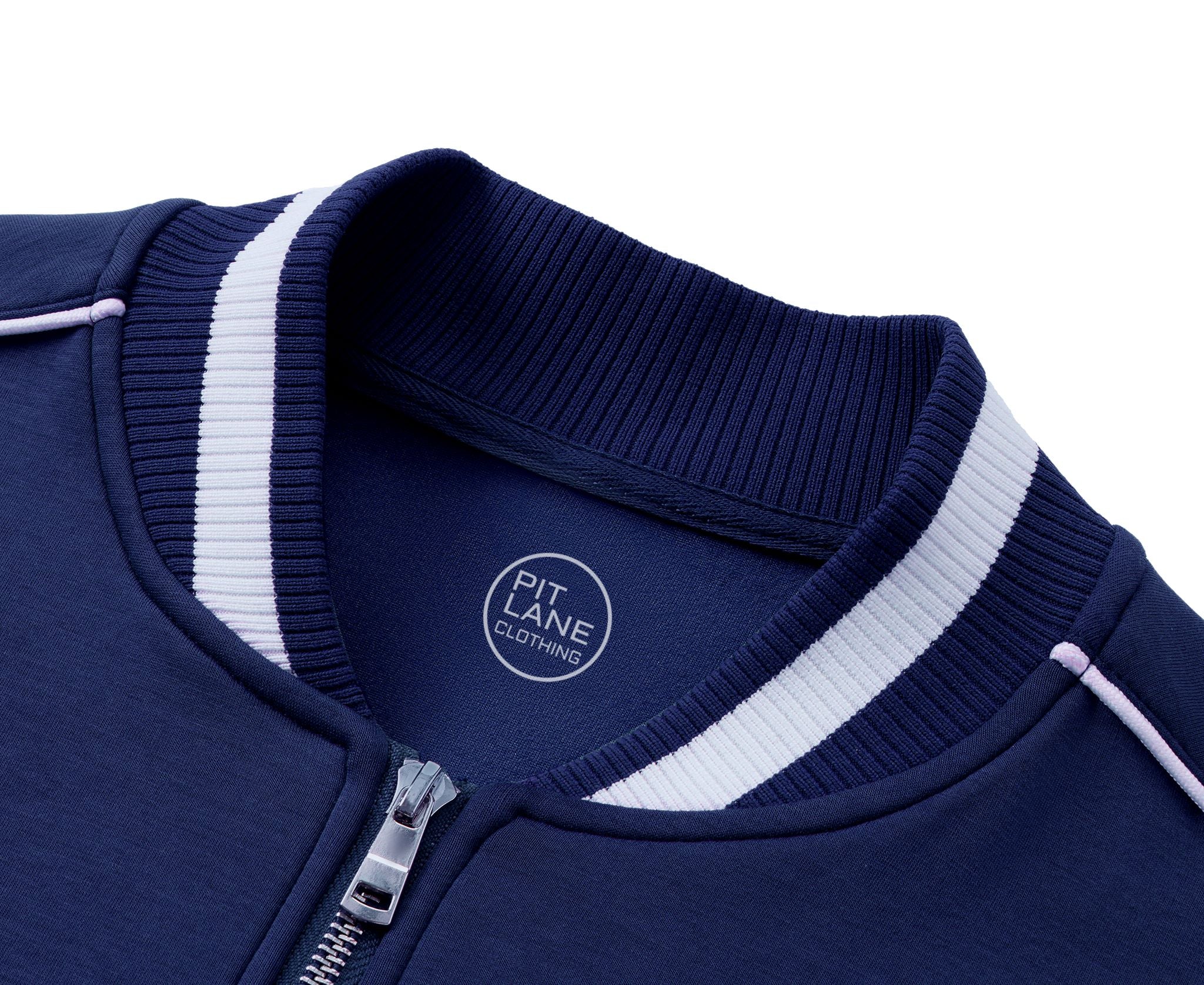 Pit Lane Clothing: Contrast Piping Zip Bomber Jacket - Navy