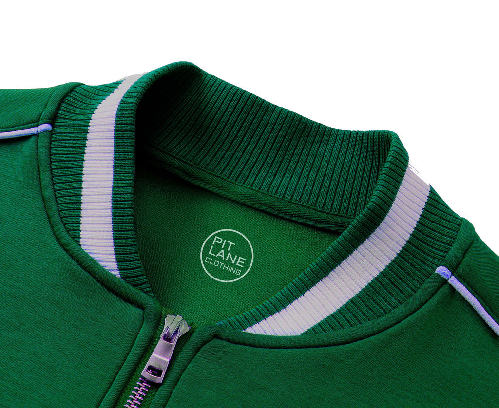 Pit Lane Clothing: Contrast Piping Zip Bomber Jacket - British Racing Green