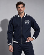 Contrast Piping Zip Bomber Jacket - Navy