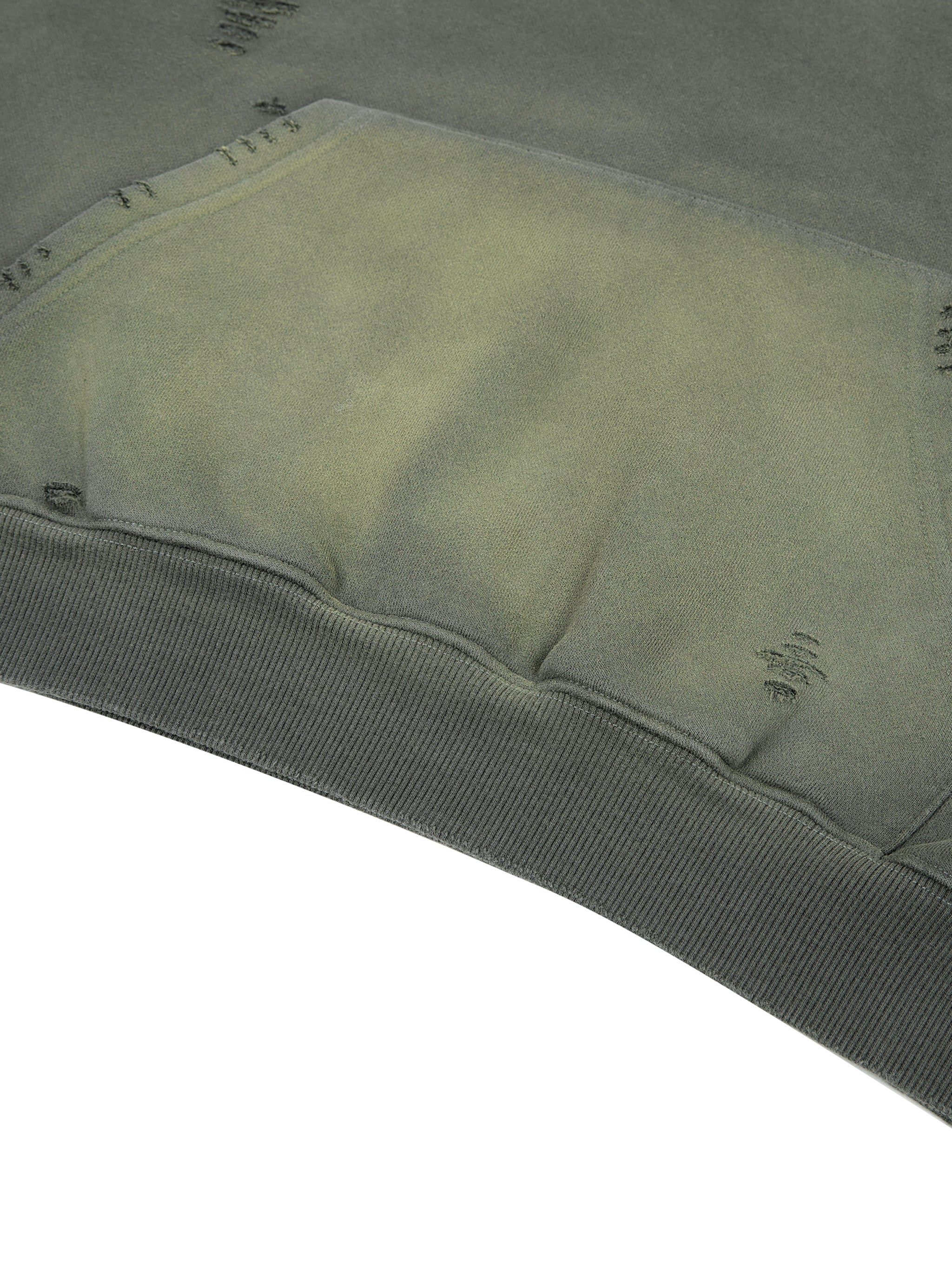 Pit Lane Clothing: Heavyweight Frayed Sunfade Box Fleece Hoodie - Green/Grey