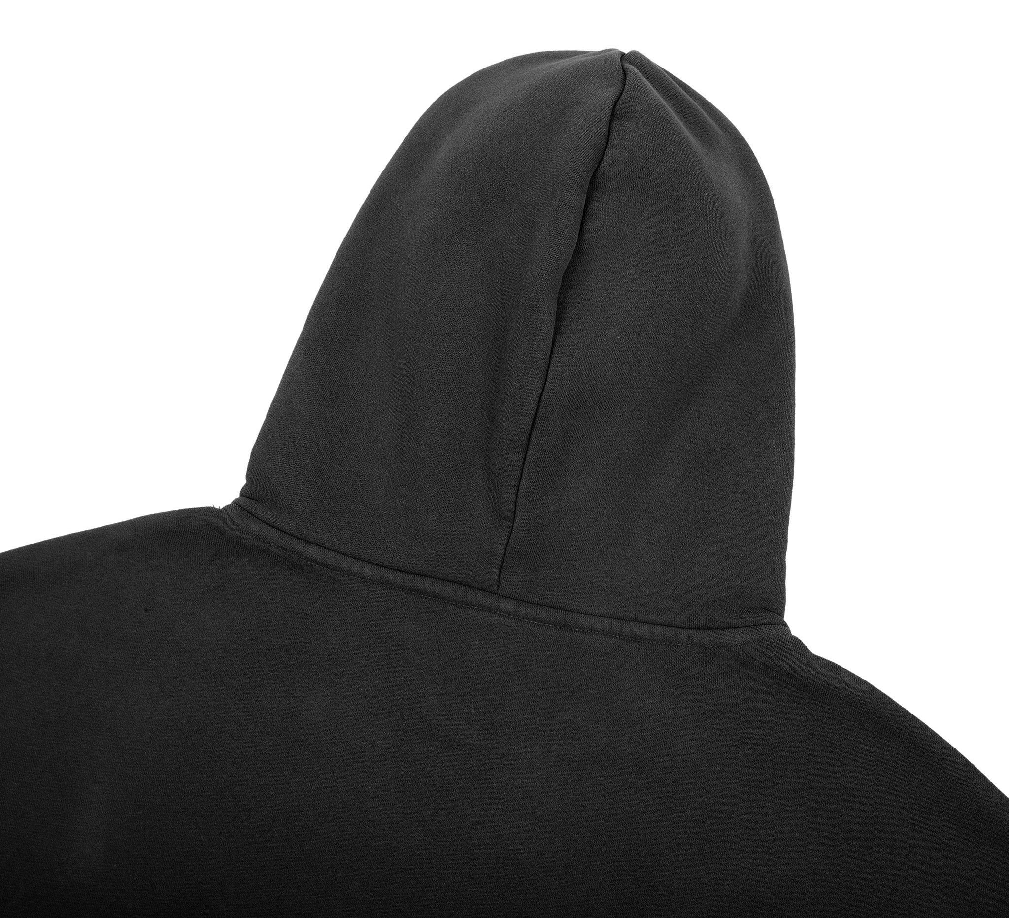 Pit Lane Clothing: Heavyweight Frayed Sunfade Box Fleece Hoodie - Black