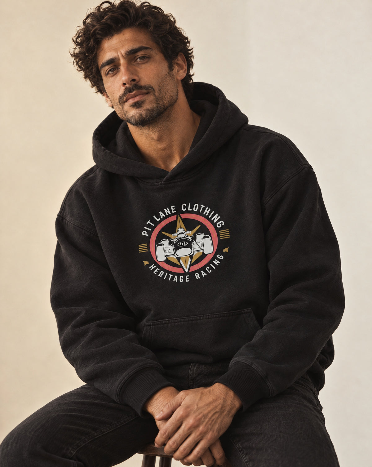 'Heritage Racer' 350 GSM Hoodie - Black
