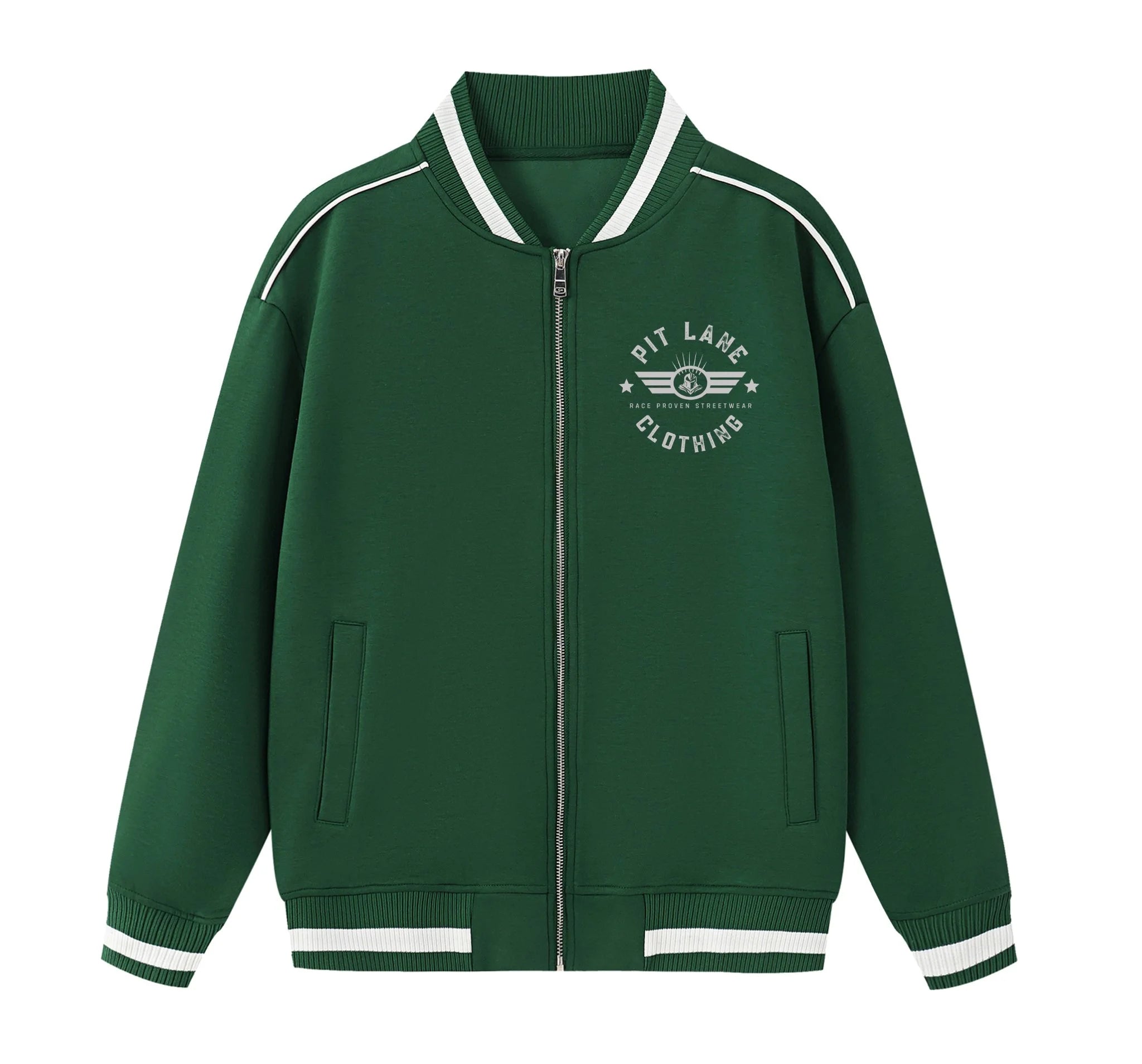 Pit Lane Clothing: Contrast Piping Zip Bomber Jacket - British Racing Green