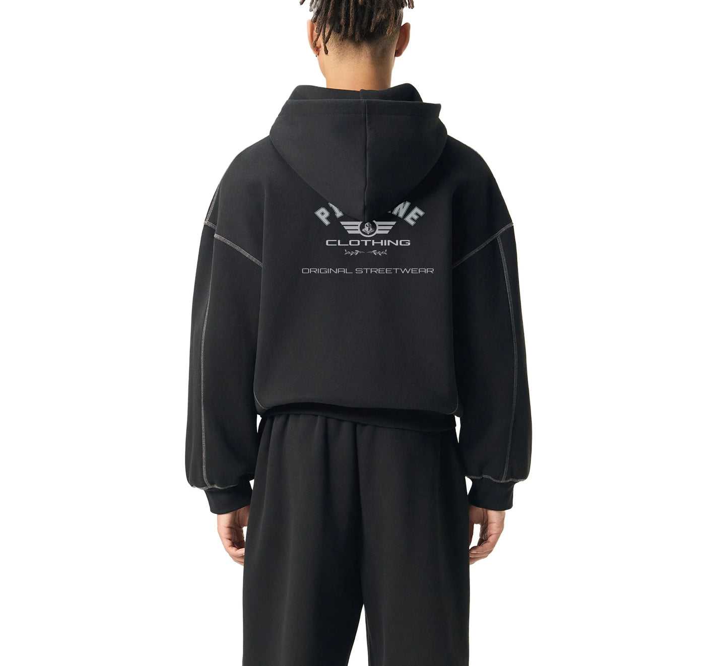 Pit Lane Clothing: Contrast-Stitched Boxy Fleece Hoodie - full carbon