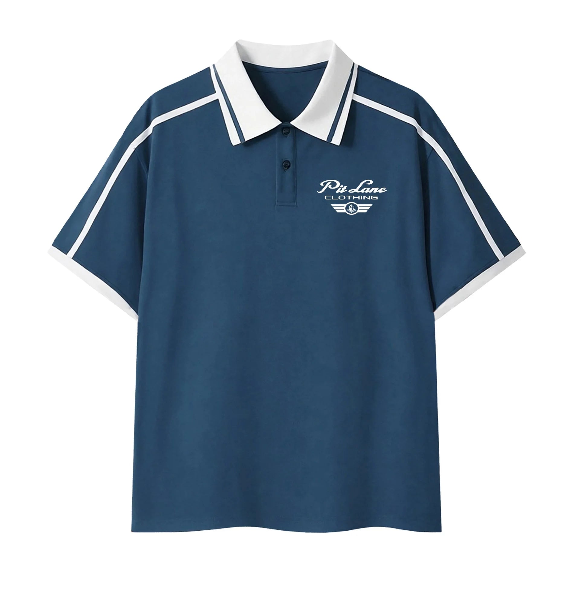 Pit Lane Clothing: Contrast Piping Polo Shirt - Petrol Blue