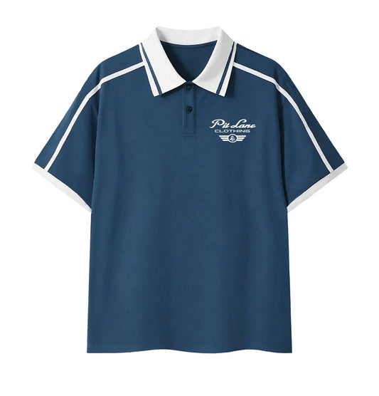 Pit Lane Clothing: Contrast Piping Polo Shirt - Petrol Blue
