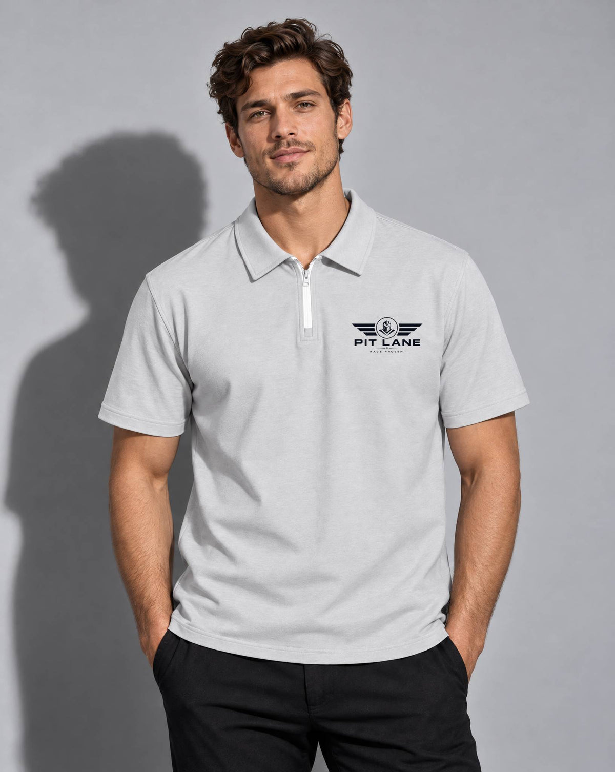 Premium Performance Quarter Zip Polo Shirt - Titanium