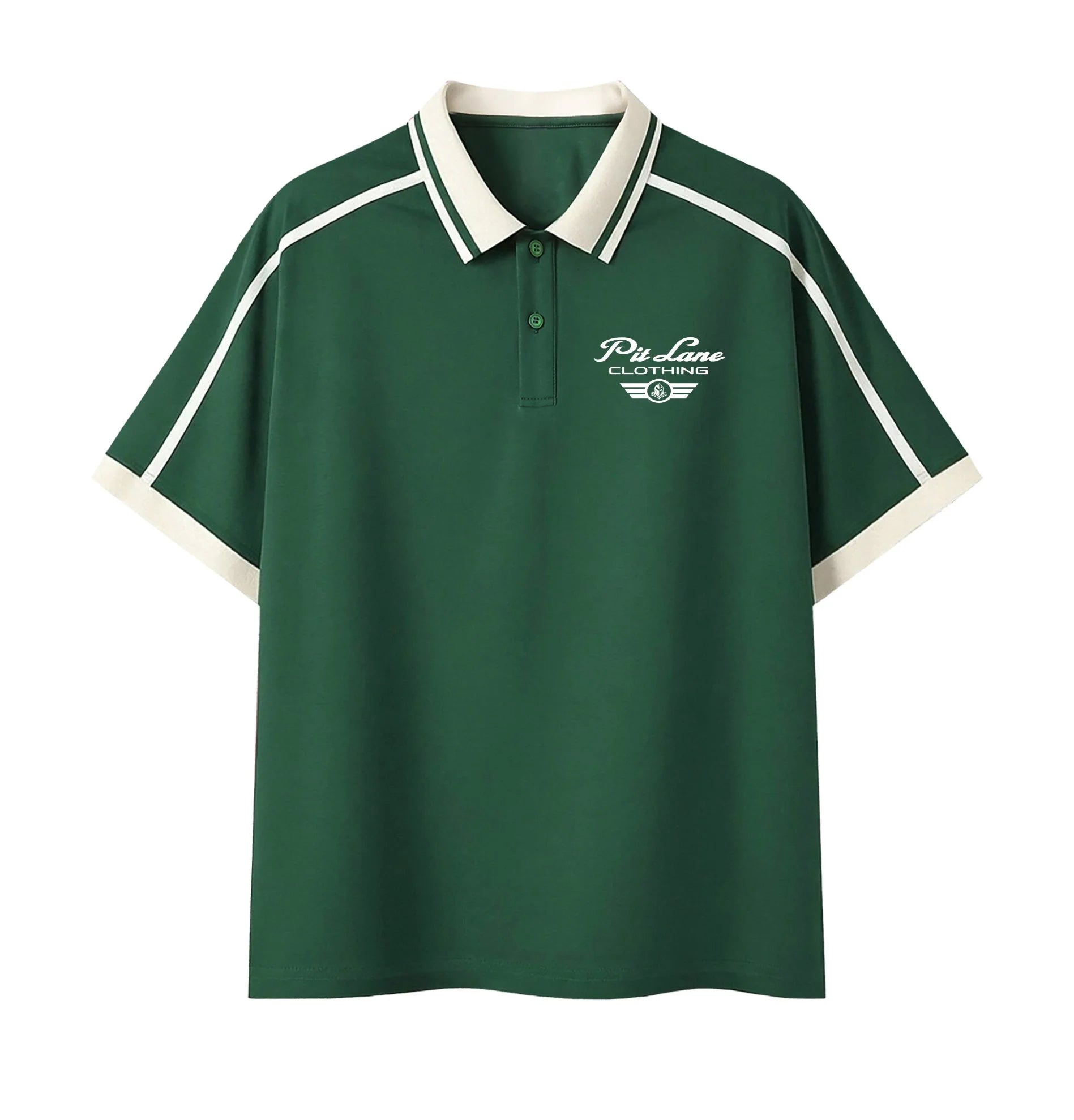 Pit Lane Clothing: Contrast Piping Polo Shirt - Green Flag