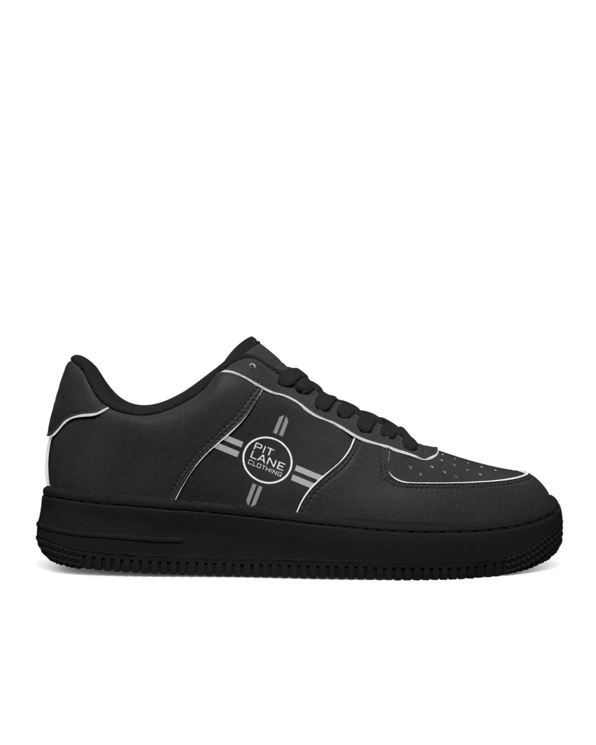A black PIT LANE CLOTHING sneaker shown from the side profile against a light gray background.