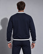 Contrast Piping Zip Bomber Jacket - Navy
