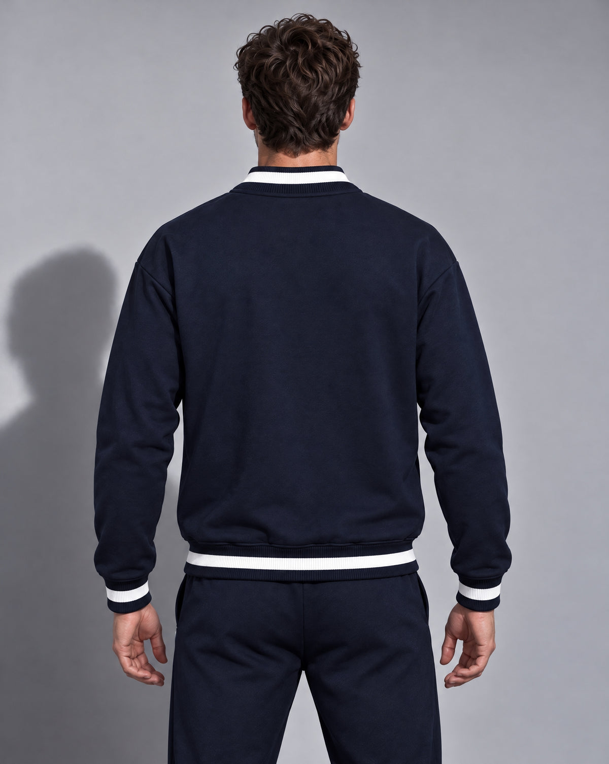Contrast Piping Zip Bomber Jacket - Navy