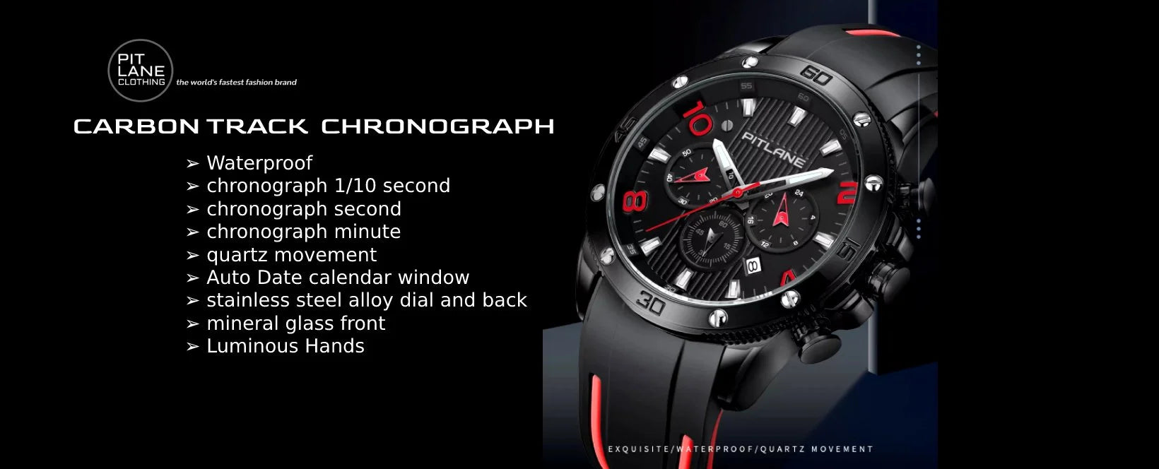 Pit Lane Clothing:  'Victory' stainless steel Chronograph watch