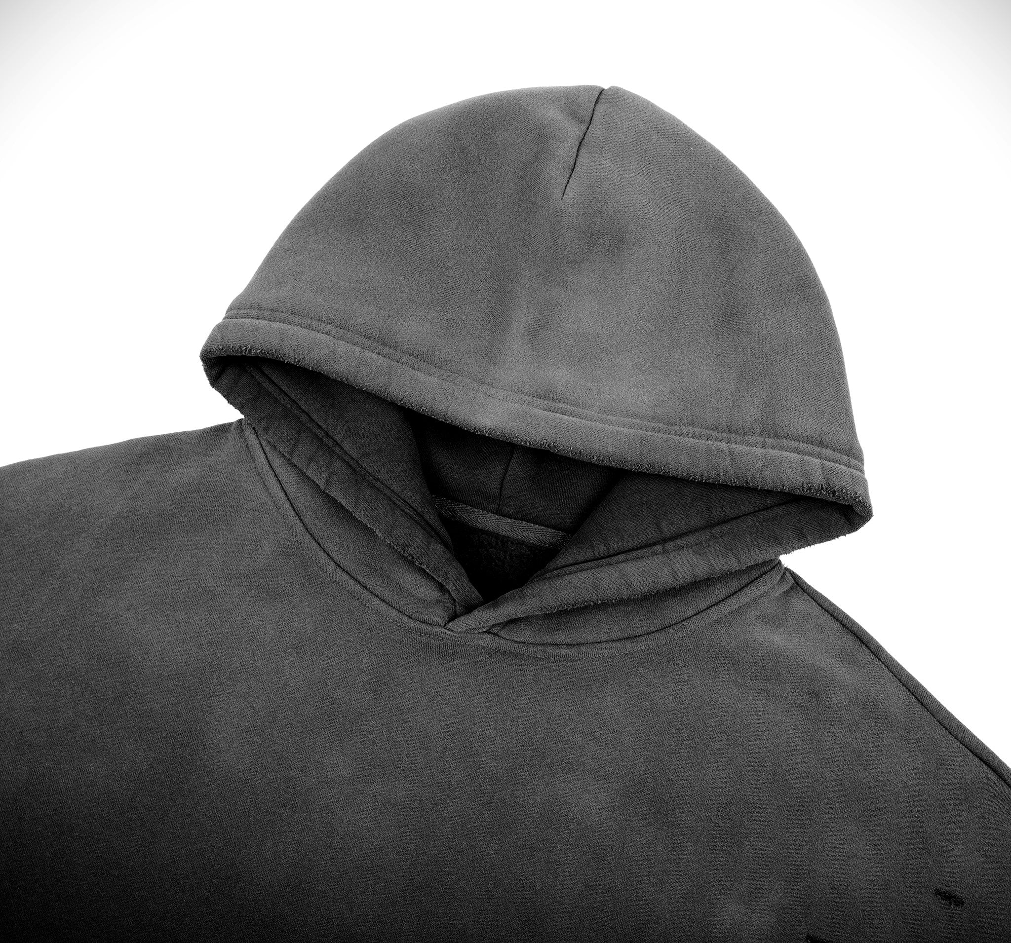 Pit Lane Clothing: Heavyweight Frayed Sunfade Box Fleece Hoodie - Black