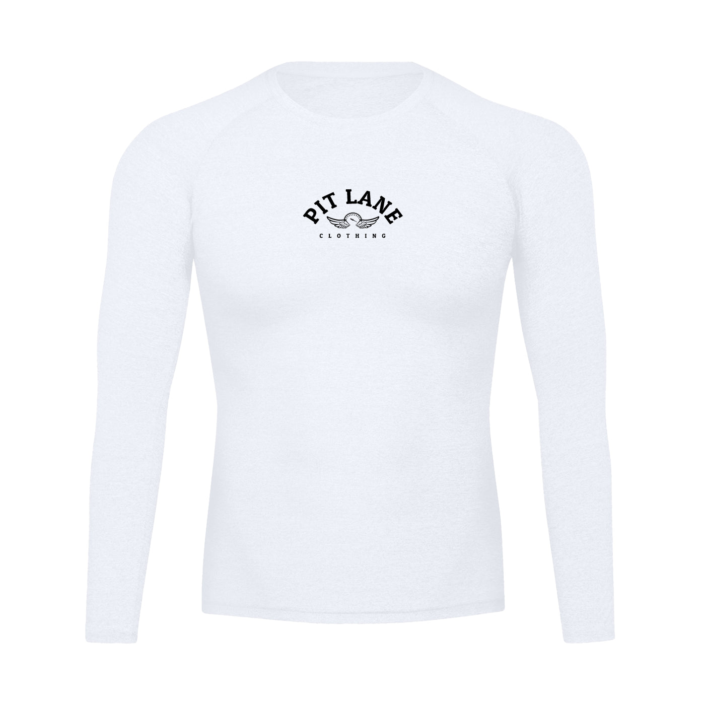 Pit Lane Clothing: Long Sleeve High Performance Compression T-shirt - White