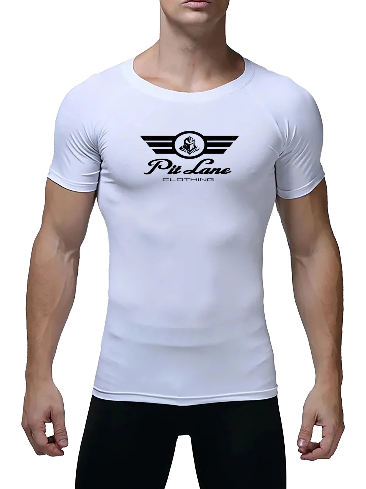 Pit Lane Clothing: Short Sleeve High Performance Compression T-shirt - White