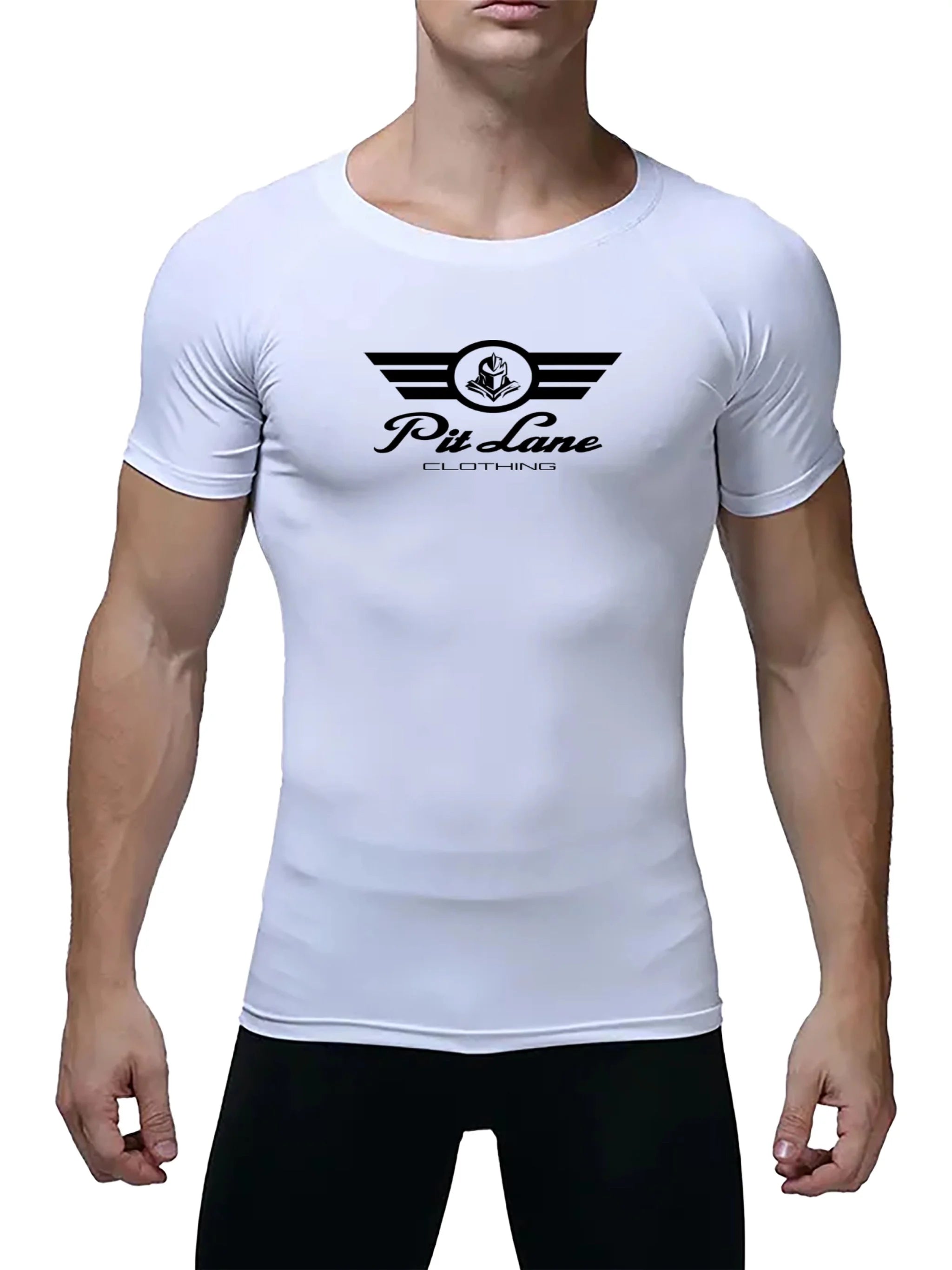 Pit Lane Clothing: Short Sleeve High Performance Compression T-shirt - White