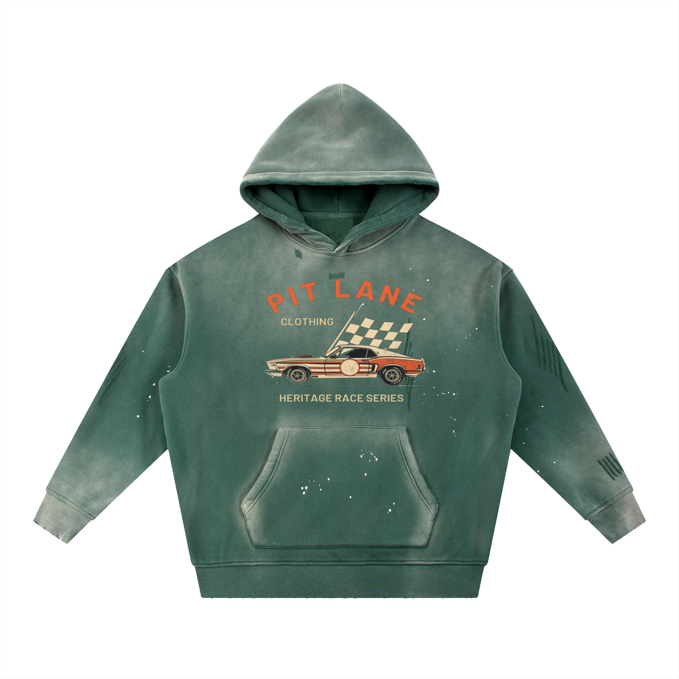 Pit Lane Clothing: Heritage Series Vintage Washed Frayed Fleece Hoodie