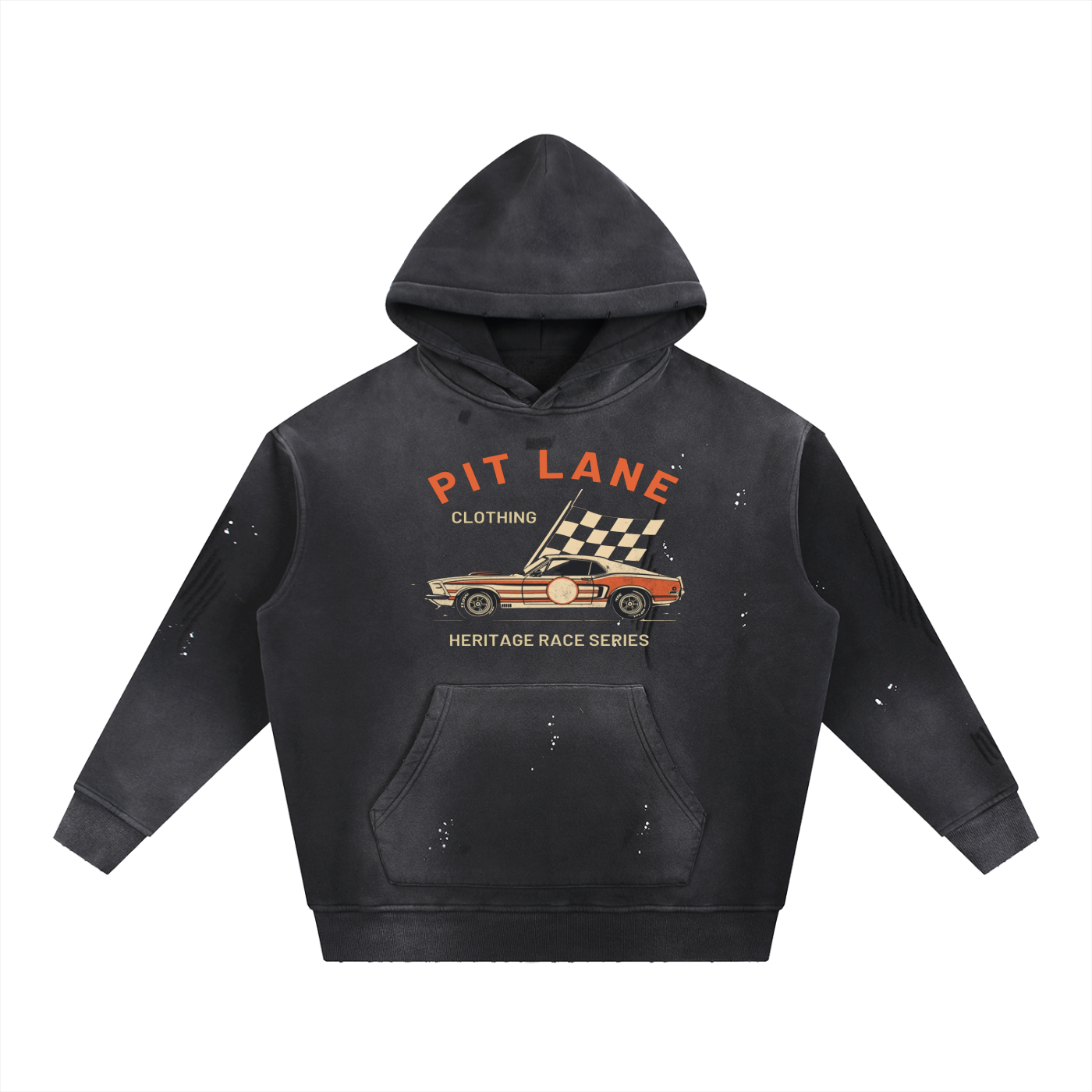 Pit Lane Clothing: Heritage Series Vintage Washed Frayed Fleece Hoodie