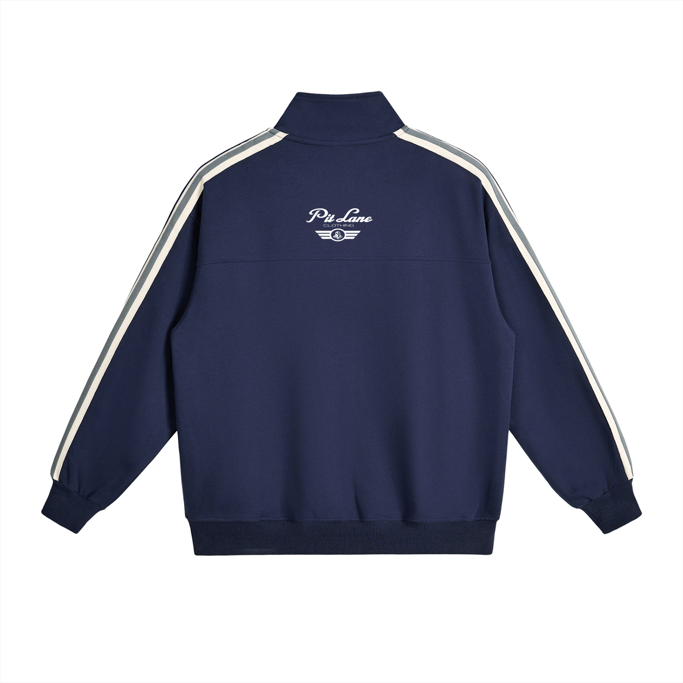 Pit Lane Clothing: Contrast Side-Stripe Stand Collar Jacket - Navy