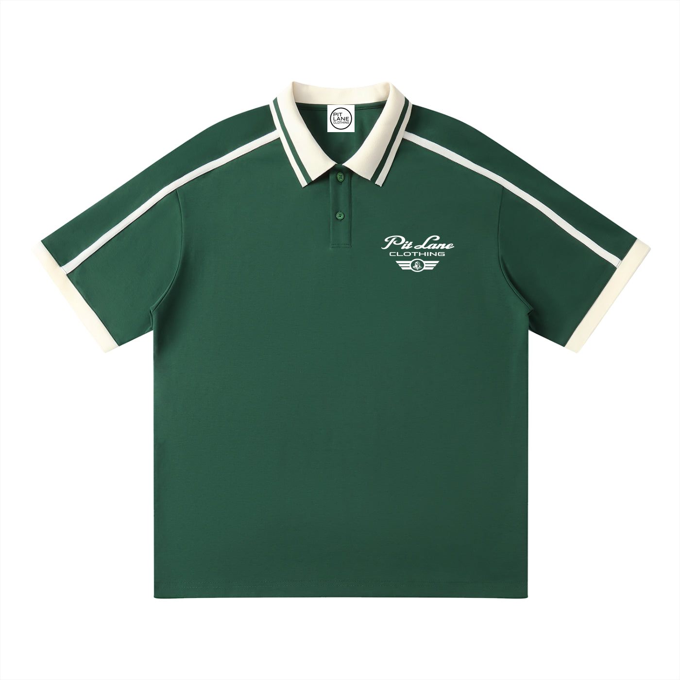 Pit Lane Clothing: Contrast Piping Polo Shirt - Green Flag