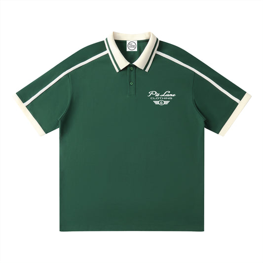 Pit Lane Clothing: Contrast Piping Polo Shirt - Green Flag