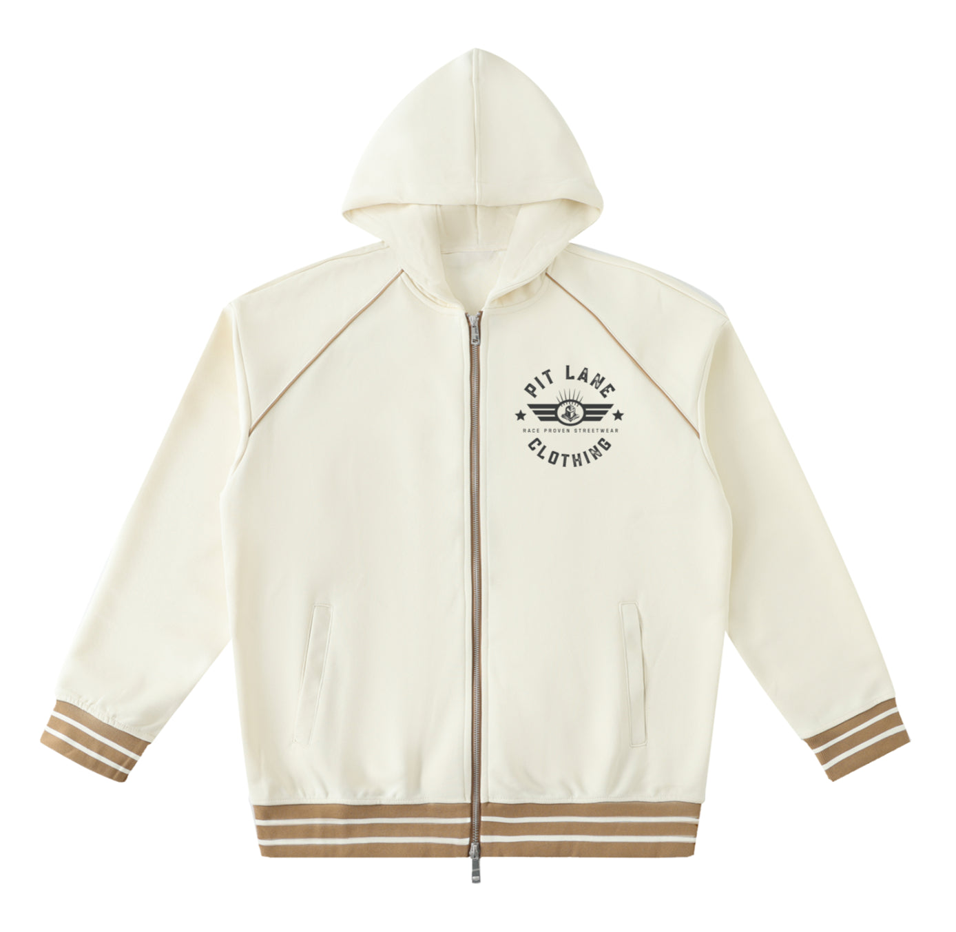 Pit Lane Clothing: Striped Trim Zip-Up Hoodie - Sandtrap