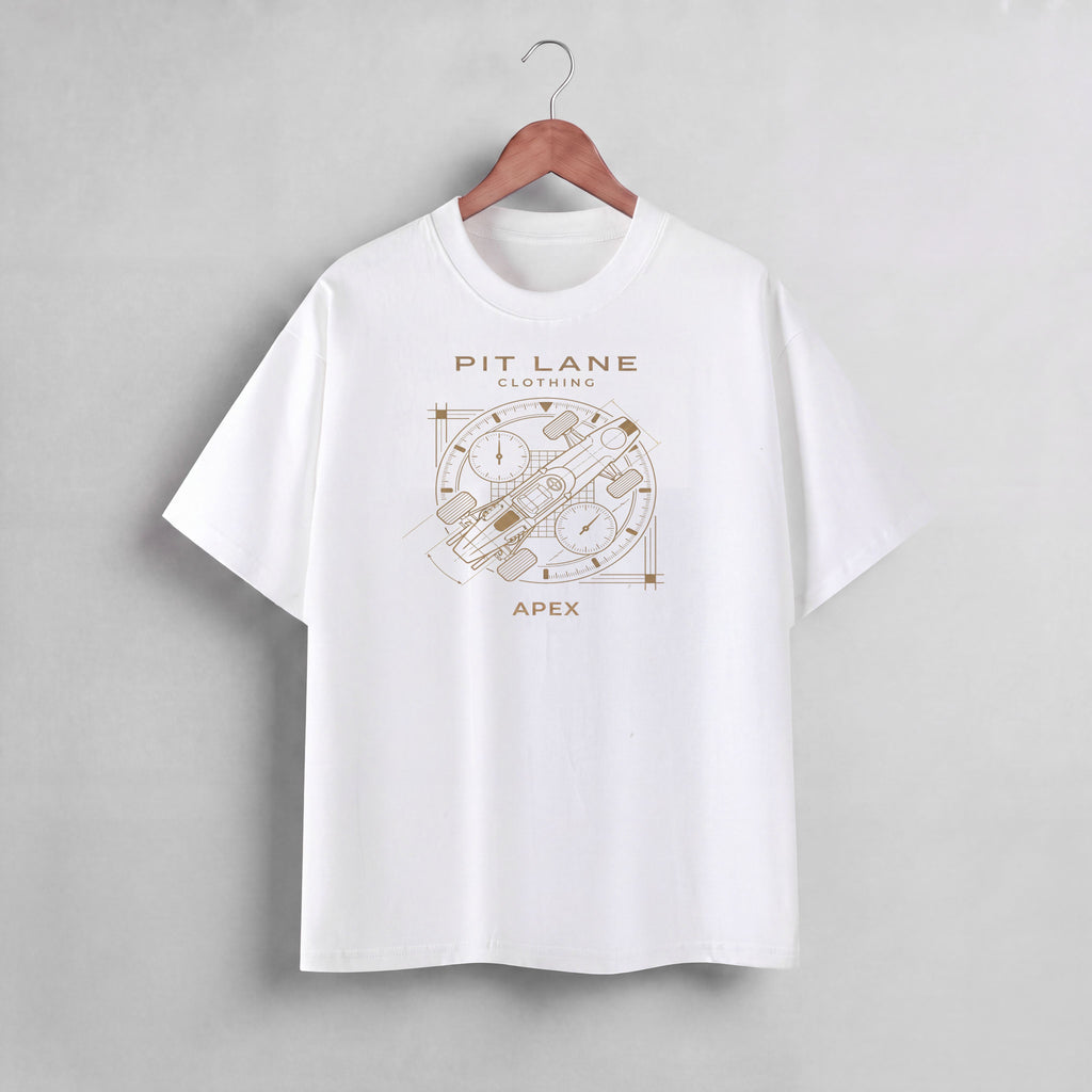 PIT LANE CLOTHING: Premium Cotton T-Shirt - APEX - White/Gold