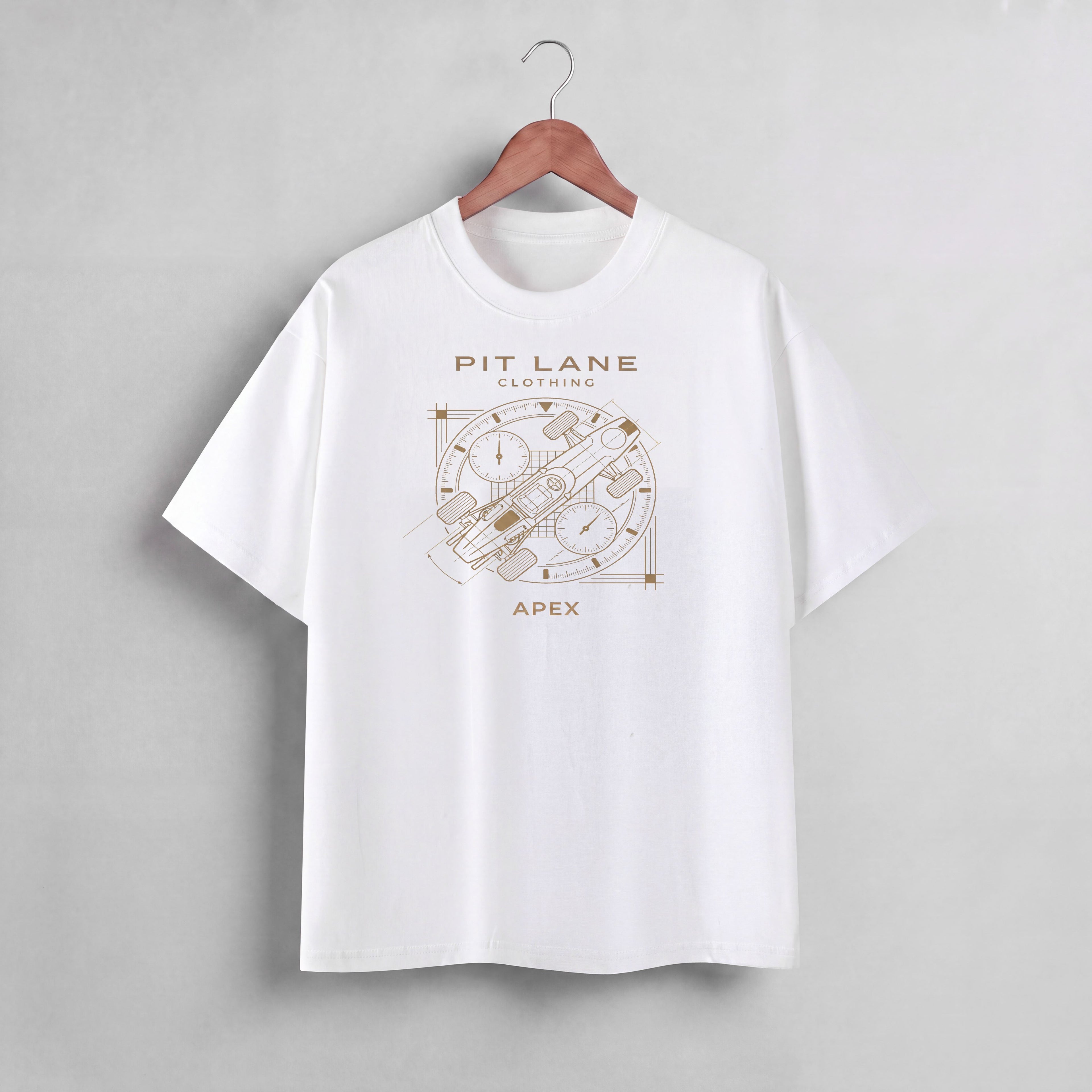 PIT LANE CLOTHING: Premium Cotton T-Shirt - APEX - White/Gold