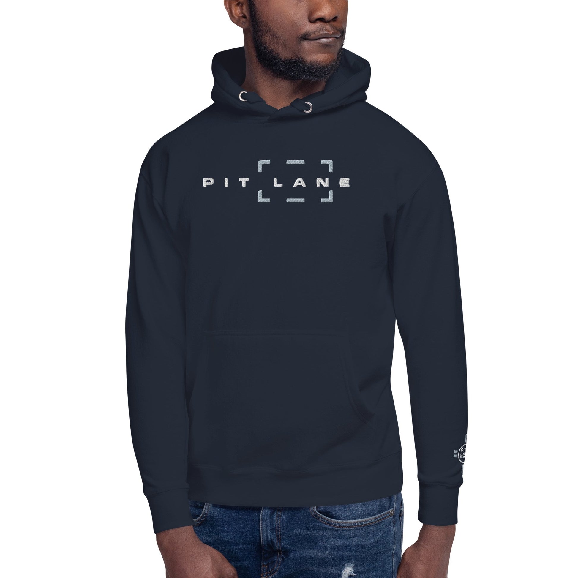Pit Lane Clothing: Embroidered Heavyweight Fleece Hoodie - Box - Navy