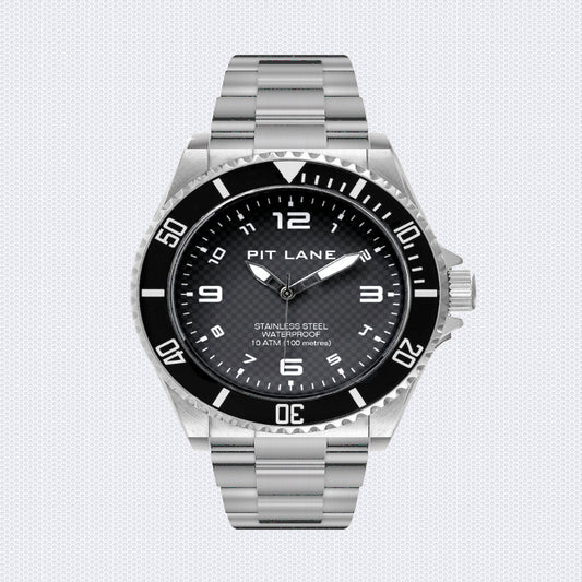 PIT LANE carbon sports stainless steel watch - water resistant to 100 METERS